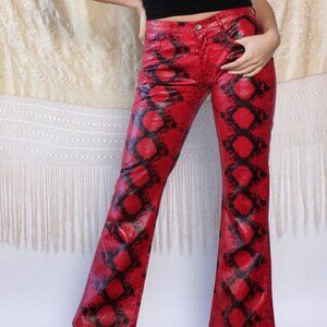Revolt Snakeskin Print Bootcut Pants Women's Size 5/6 (S) Red Black Vintage Y2K